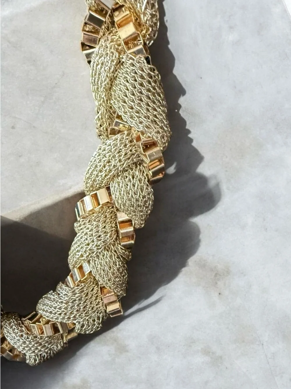 Gold Braided Mesh Statement Necklace - Women Jewelry